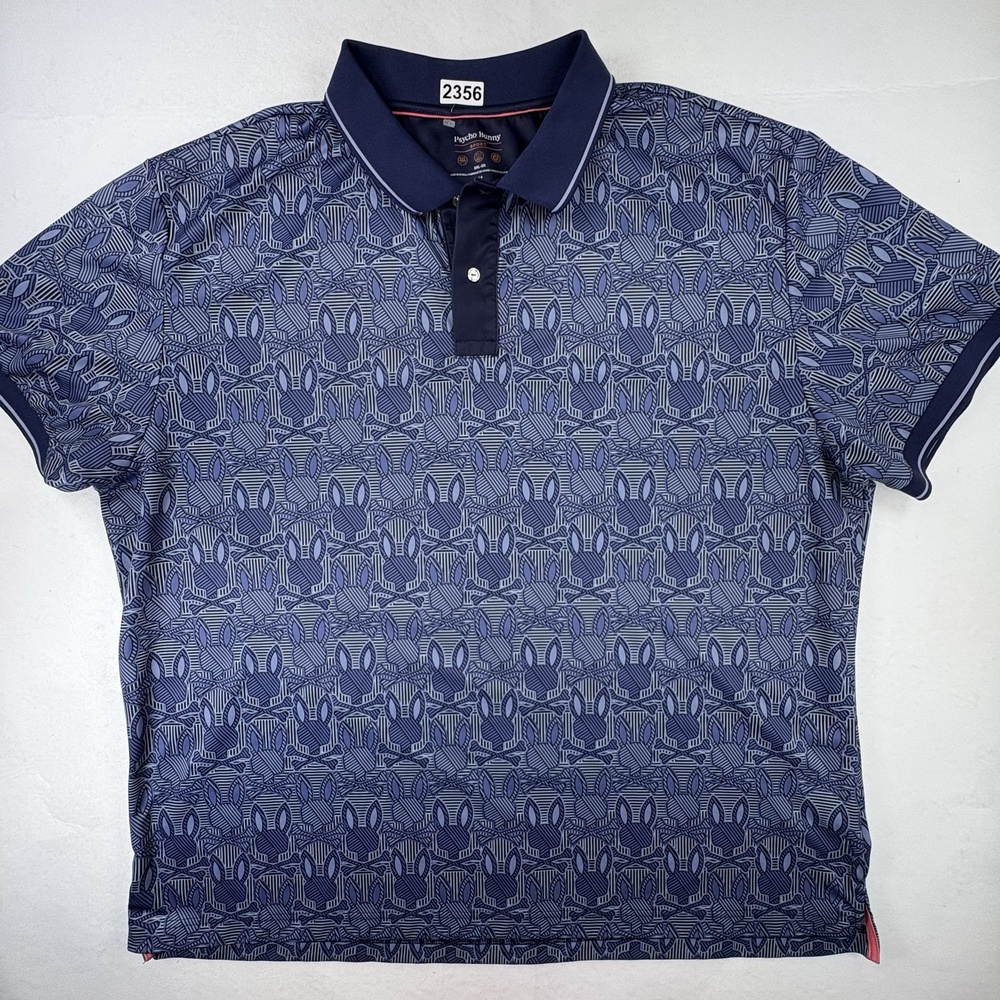Psycho Bunny Polo Shirt Mens 3XL Blue Bunny Skull Golf Stretch Performance Sport